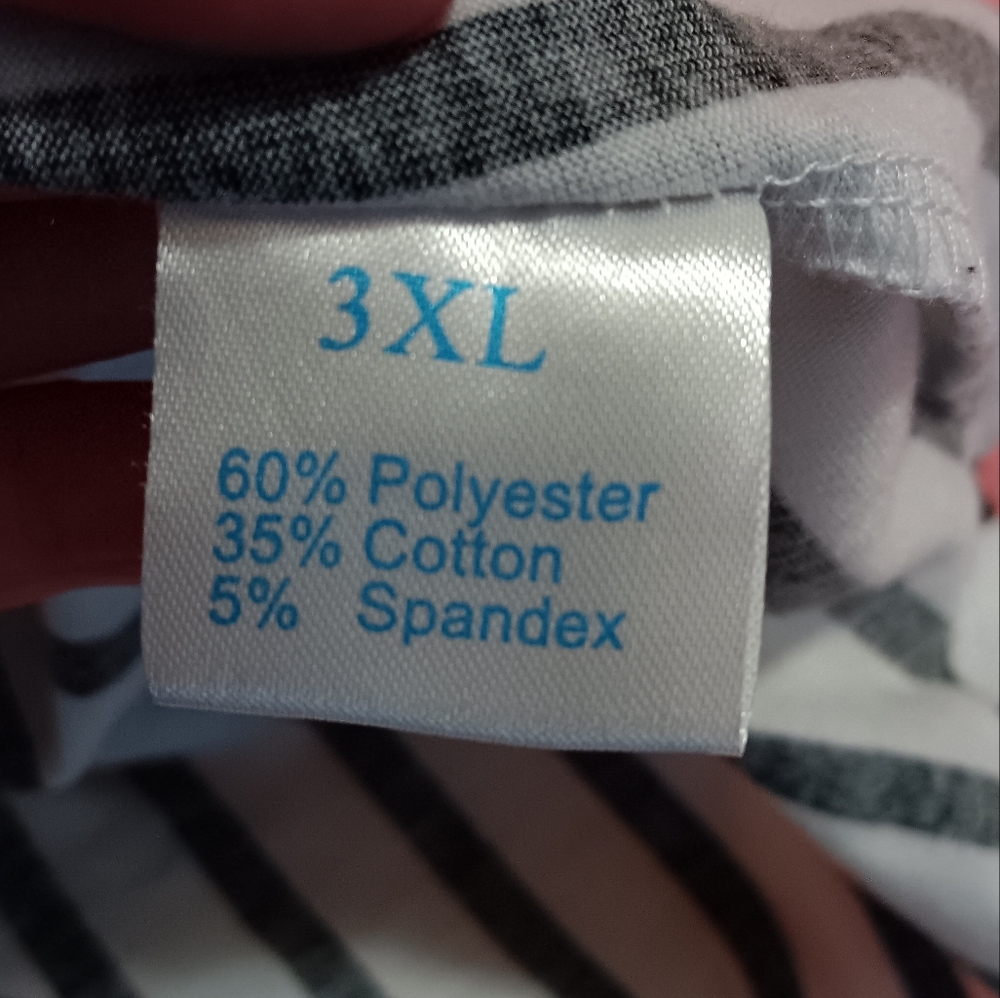 Black/White Striped Blouse, Zip Front Roll Tab Sleeves 3XL - Picture 11 of 13